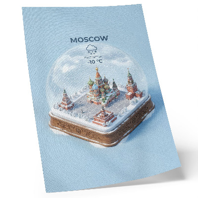 Plakat z teksturą płótna Miniaturowa Moskwa w śnieżnej kuli zima