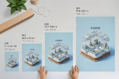 Nowoczesna grafika na płótnie przedstawiająca zimowy Paryż z motywem szklanej kuli śnieżnej
