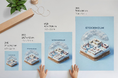 Plakat z teksturą płótna Sztokholm w kuli nowoczesna architektura zimowy klimat