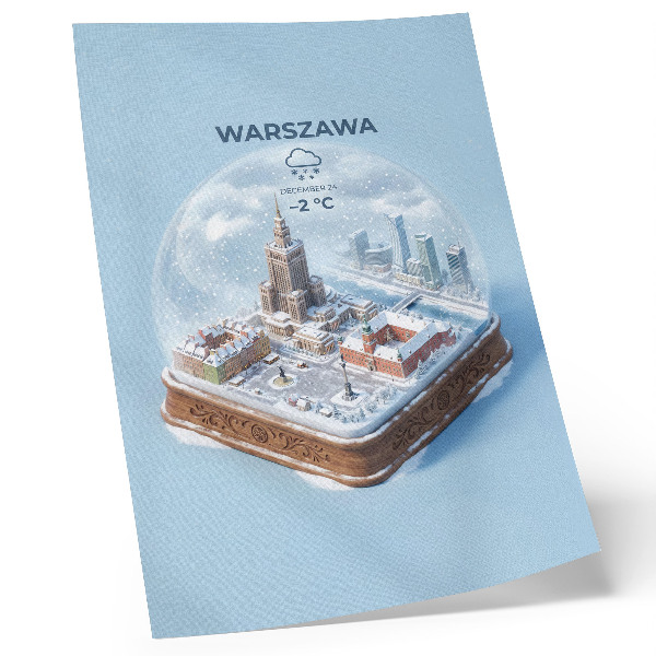 Plakat na płótnie Warszawa zima szklana kula śnieg architektura