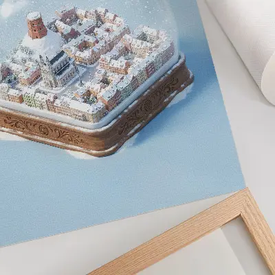 Nowoczesna grafika na płótnie miniaturowe miasto w kuli z zimowym klimatem