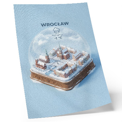 Plakat z teksturą płótna Miniaturowe miasto w zimowej kuli szklanej