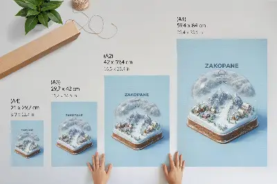 Plakat na płótnie zimowa kraina w kuli o spokojnych barwach z górskim urokiem