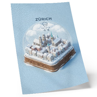 Plakat ścienny Miasto w szklanej kuli zima śnieg architektura