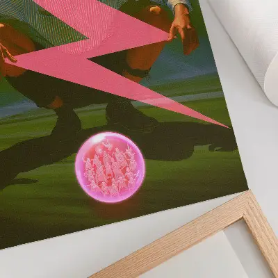Plakat na płótnie z motywem neonowych barw i zaskakującej postaci