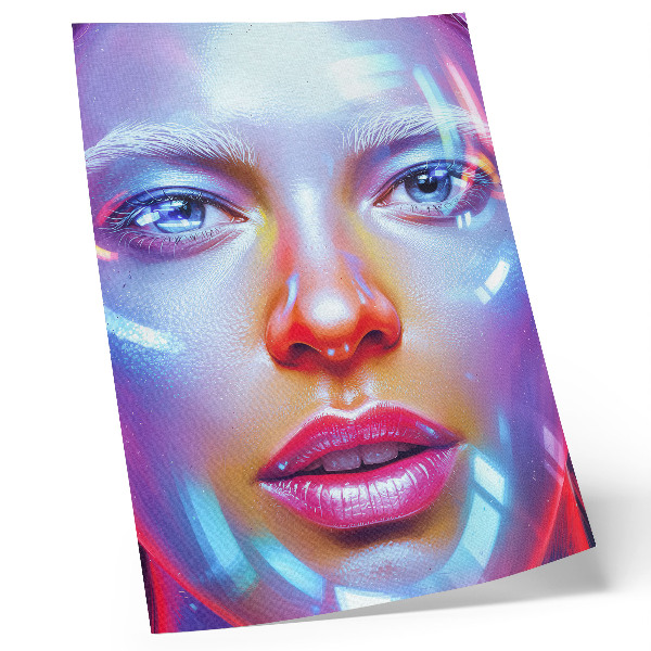 Plakat z teksturą płótna Futurystyczny portret pełen energii kolory