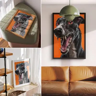 Plakat na płótnie czarne futro na pomarańczowym tle z wyrazistymi detalami