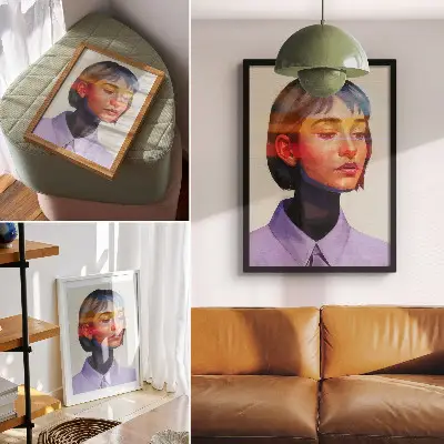 Plakat z teksturą płótna nowoczesny portret minimalistyczny w żywych kolorach