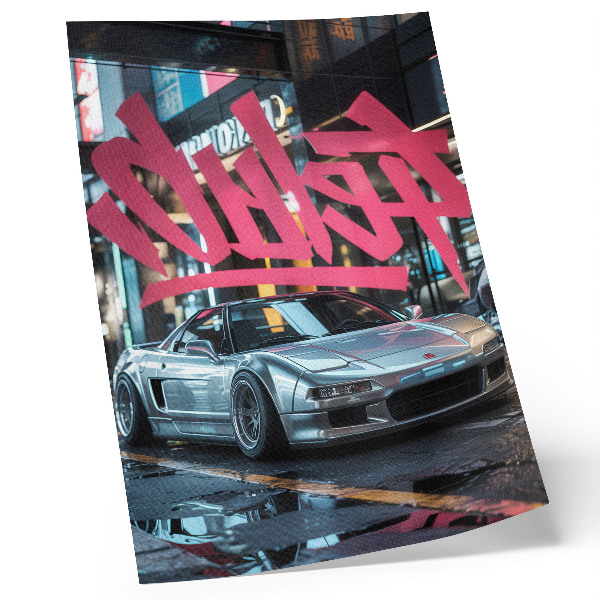 Plakat z teksturą płótna Samochód sportowy graffiti nowoczesny klimat miejskiego życia