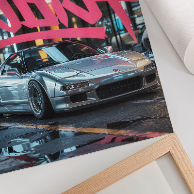 Plakat z teksturą płótna Samochód sportowy graffiti nowoczesny klimat miejskiego życia