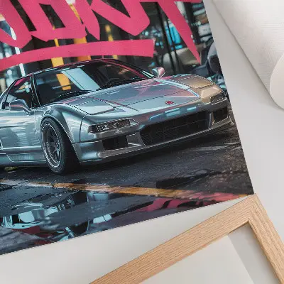 Plakat z teksturą płótna samochód sportowy w nowoczesnym stylu graffiti z miejskim klimatem
