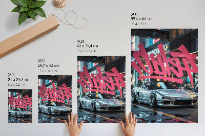 Plakat z teksturą płótna Samochód sportowy graffiti nowoczesny klimat miejskiego życia