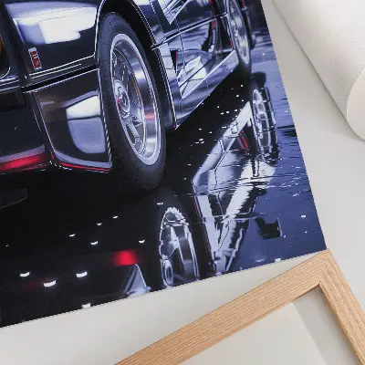 Plakat ścienny sportowy samochód w blasku miejskich świateł nocą