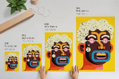 Nowoczesna grafika na płótnie kolorowy portret z abstrakcyjnymi kształtami w intensywnych barwach