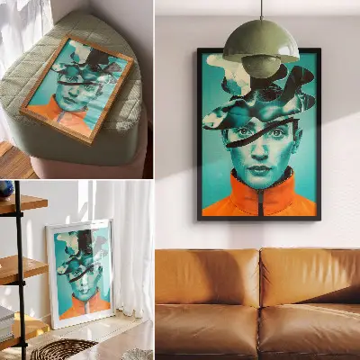 Plakat na płótnie surrealistyczne dzieło z dynamicznymi formami w kontrastujących kolorach
