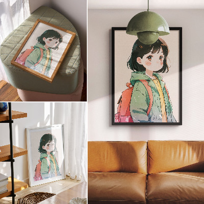 Plakat z teksturą płótna Dziewczynka anime