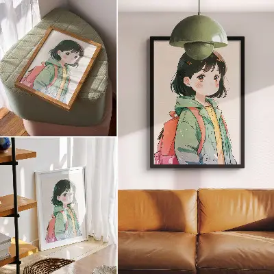 Ilustrowany portret dziewczyny w pastelowych barwach plakat z teksturą płótna
