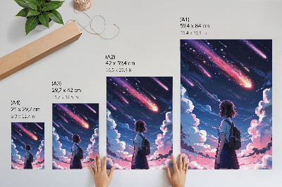 Plakat na płótnie Magicza sceneria spadających gwiazd nocne niebo