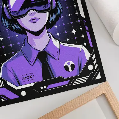 Plakat z teksturą płótna z motywem dynamicznej technologii przyszłości w odcieniach fioletu