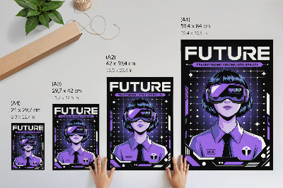Plakat z teksturą płótna Technologia przyszłości fioletowy motyw dynamiczny