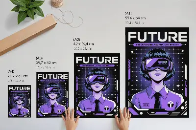 Plakat z teksturą płótna z motywem dynamicznej technologii przyszłości w odcieniach fioletu
