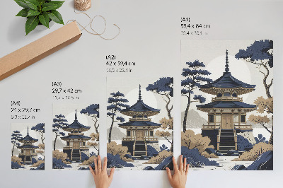 Plakat ścienny Pagoda drzewo góra spokój harmonia