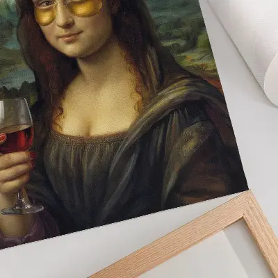 Plakat ścienny renesansowy portret z żółtymi okularami i czerwonym winem