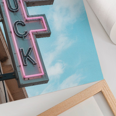 Nowoczesna grafika na płótnie Neonowy szyld retro błękitne niebo intensywne kolory