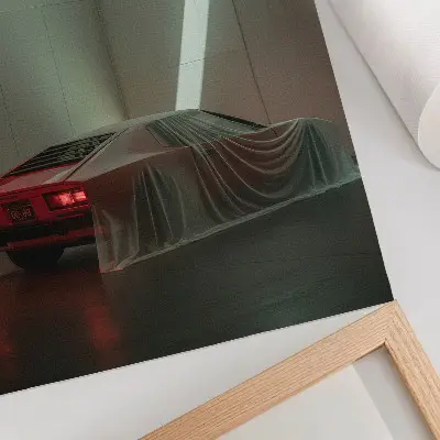 Plakat z teksturą płótna klasyczny samochód w minimalistycznym i eleganckim stylu