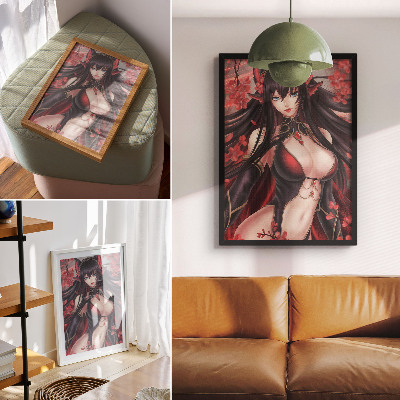 Nowoczesna grafika na płótnie Anime piękno elegancja, dynamiczna czerwień czerń