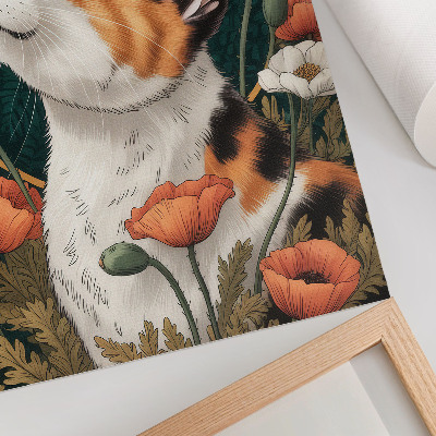 Plakat na płótnie Kot wśród maków styl ilustracyjny natura