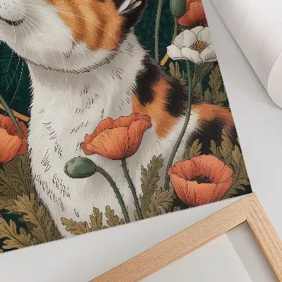 Plakat na płótnie kot wśród maków w stylu ilustracyjnym z motywem natury