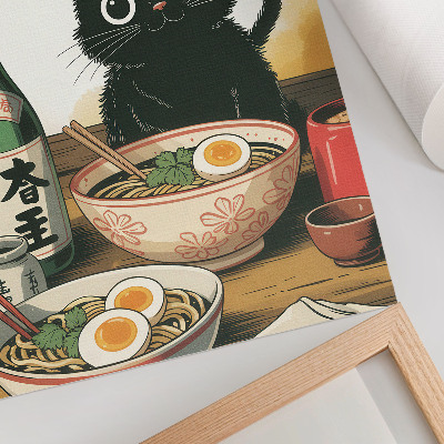 Plakat ścienny Czarny kot ramen butelka sake japoński motyw