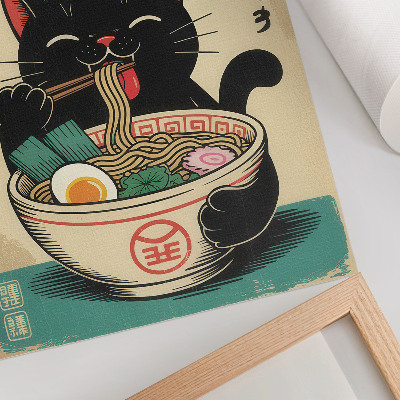 Nowoczesna grafika na płótnie Czarny kot ramen miska japońskie inspiracje retro