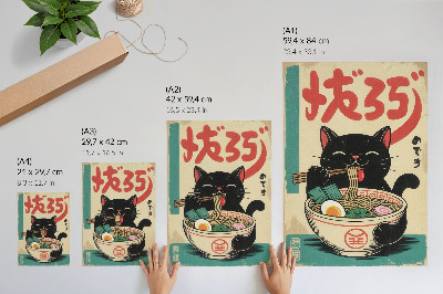Nowoczesna grafika na płótnie Czarny kot ramen miska japońskie inspiracje retro