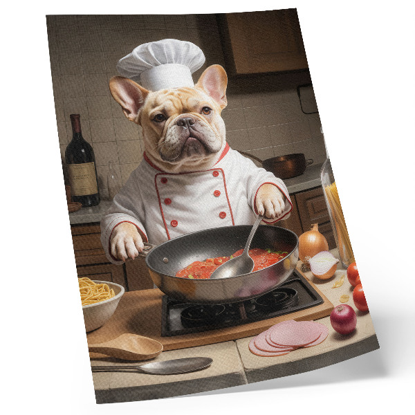 Plakat na płótnie Bulldog w kuchni zabawny styl surrealistyczny