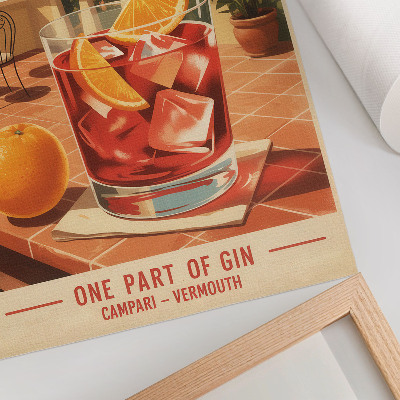 Plakat z teksturą płótna Pomarańczowy drink na tarasie retro styl klimaty
