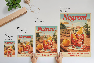 Plakat z teksturą płótna Pomarańczowy drink na tarasie retro styl klimaty