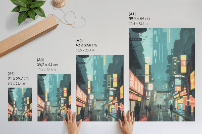 Plakat ścienny Miejska sceneria nocna styl retro-futurystyczny neony