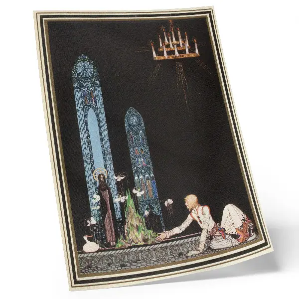 Nowoczesna grafika na płótnie ilustracja Kay Nielsena do książki Na wschód od słońca i na zachód od księżyca autorstwa Aubreya Beardsleya