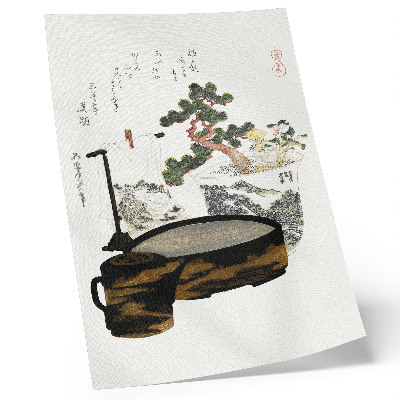 Plakat z teksturą płótna Stolik herbaciany Katsushiki Hokusai (1822) – japoński drzeworyt vintage