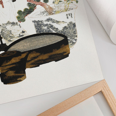 Plakat z teksturą płótna Stolik herbaciany Katsushiki Hokusai (1822) – japoński drzeworyt vintage