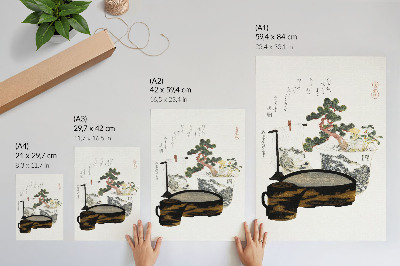Plakat z teksturą płótna Stolik herbaciany Katsushiki Hokusai (1822) – japoński drzeworyt vintage