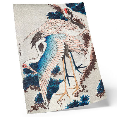 Plakat ścienny Żurawie na ośnieżonym drzewie Katsushiki Hokusai (1834), drzeworyt vintage