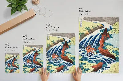 Nowoczesna grafika na płótnie japoński drzeworyt vintage autorstwa Hokusaia przedstawiający wodospady Yoshitsune w Yoshino z lat 1833–1834