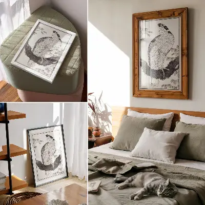 Plakat z grafiką Ptak Katsushiki Hokusaia z albumu szkiców z 1814 roku na płótnie w stylu vintage