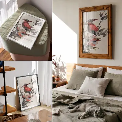 Plakat na płótnie z motywem ptaków Katsushiki Hokusai z Albumu szkiców (1814) w stylu japońskich drzeworytów vintage