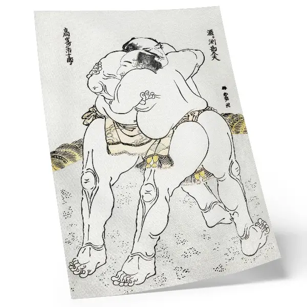 Nowoczesna grafika na płótnie przedstawiająca japoński drzeworyt vintage Zapaśnicy sumo autorstwa Katsushiki Hokusai