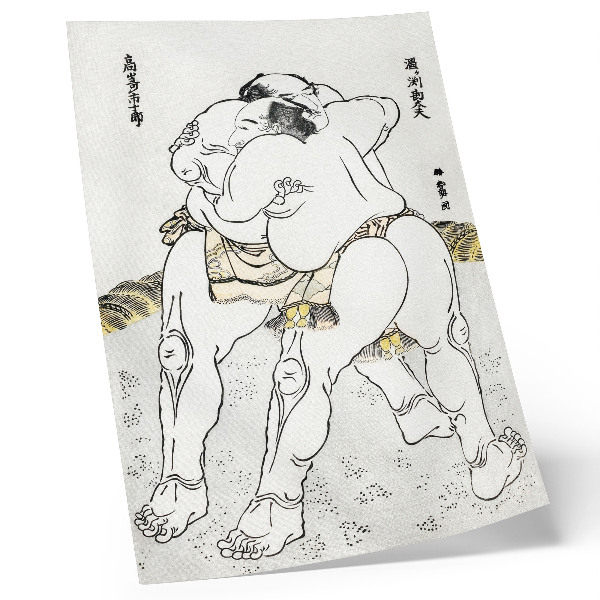 Nowoczesna grafika na płótnie Zapaśnicy sumo Katsushiki Hokusai (1760–1849), japoński drzeworyt vintage