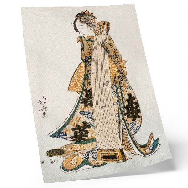 Plakat z teksturą płótna Japonka Hokusai (1760-1849) w stylu vintage ukiyo-e